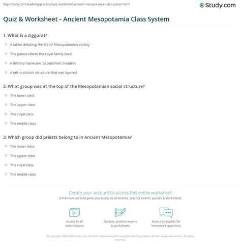 Ancient Mesopotamia Class System Quiz Amp Worksheet