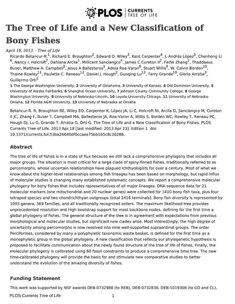 Pdf The Tree Of Life And A New Classification Of Bony Fishes